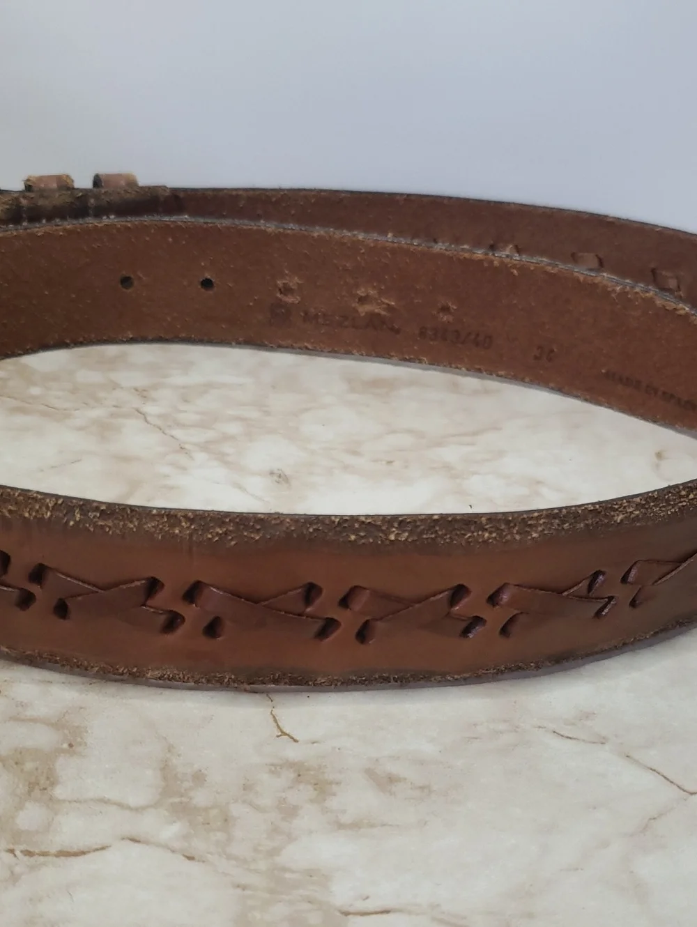 Mezlan Brown Leather Men's Casual Belt with Cutout Detail Size 34